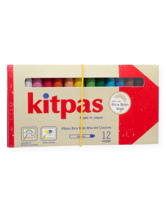 Kitpas Medium Stick Rice Wax Crayons - 12 Colours