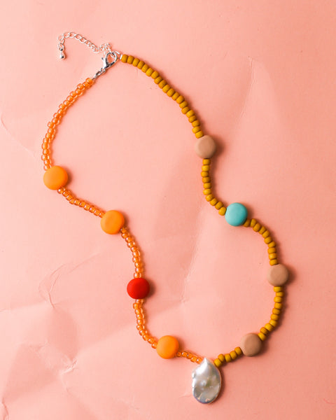 Emily Green - Glass + Clay Necklace - Mango