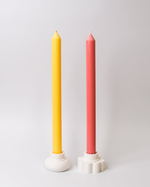 Dinner Candle Set - Coral Pink and Yellow