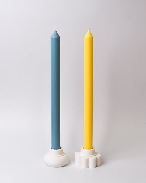 Dinner Candle Set - Dusty Blue and Yellow
