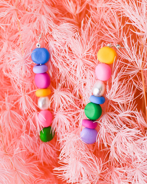 Emily Green - Rainbow Beaded Pearl Drop Earrings