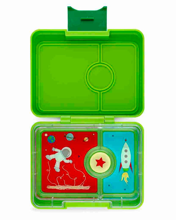 Yumbox - Snack 3 Compartment Bento Box - Lime Green - Rocket Tray