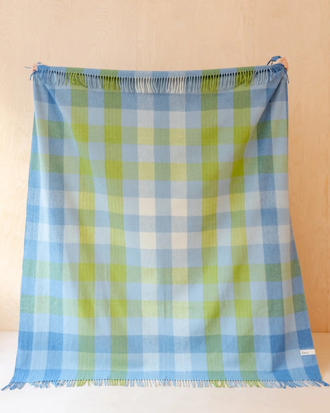TBCo - Recycled Wool Blanket in Blue Gradient Gingham