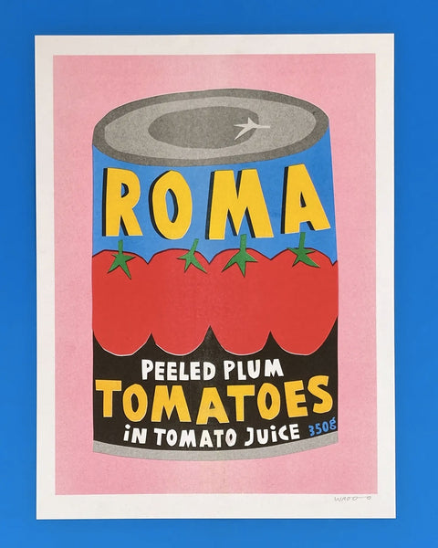 We are out of Office - Riso Print - A Can of Roma Plum Tomatoes - 30 x 40cm
